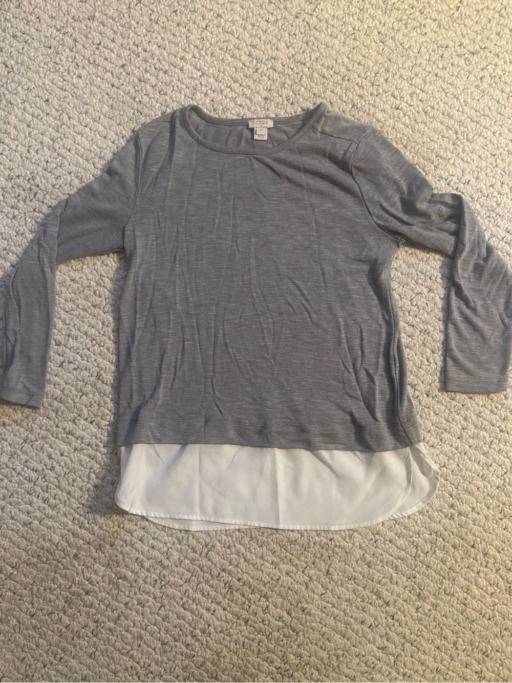 J Crew Grey Layered Hem Women’s Top with White Chiffon Accent